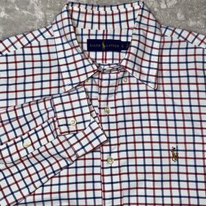 Ralph Lauren Colored Pony White Red Blue Plaid Button Down Shirt Classic Size L